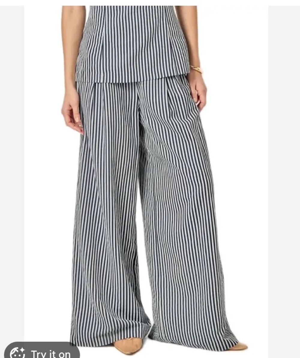 english factory wide leg black white gray pinstripe pants sz small
